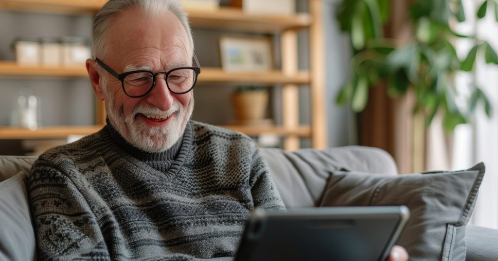 Man using ipad in home